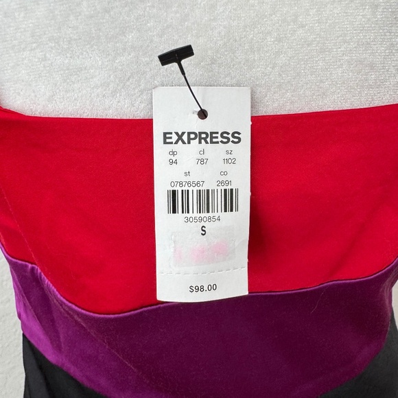 NWT Express Colorblock Black Red Purple Satin Midi Dress Women's Size S - Picture 6 of 8